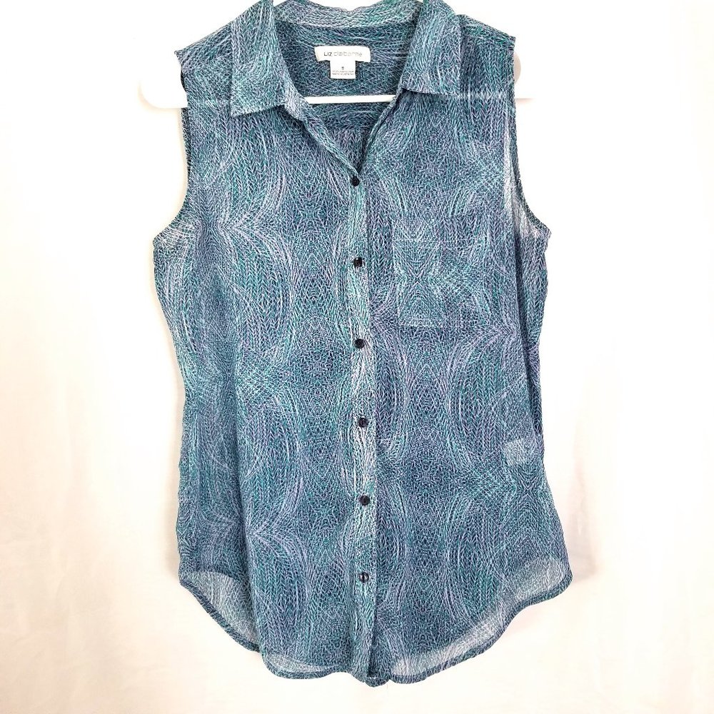 Liz Claiborne Blue Print Sleeveless Blouse
